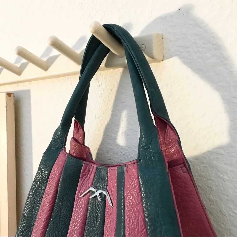 Pink & Teal Striped Hobo Bag